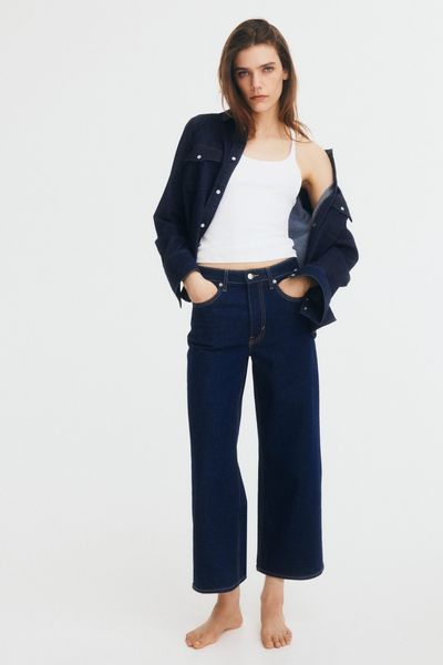 Женские широкие укороченные джинсы Wide regular fit H&M (58474) W36 Темно-синие 58474_ фото