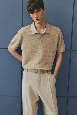 Мужская трикотажная футболка Polo Regular Fit H&M (58191) S Бежева 58191 фото