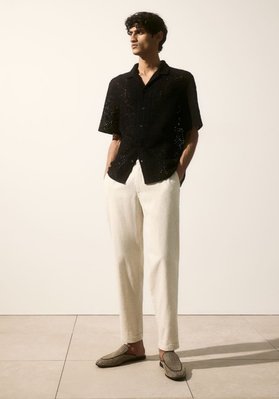 Чоловічі лляні штани-джоггери Regular Fit Н&М (57188) M Світло-бежеві  57188 фото