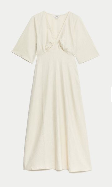Жіноча лляна сукня з V-подібним вирізом M&S (57172) S Молочна 57172 фото