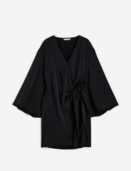 Жіноча атласна сукня на запах H&M (55692) XS Чорна 55692 фото