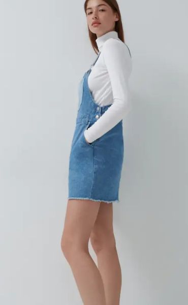 Женская юбка джинсовая с регулируемыми бретелями House brand (57050) XS Синяя 57050 фото