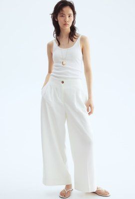 Жіночі широкі штани до щиколотки Н&М (58392) XS Білі 58392 фото