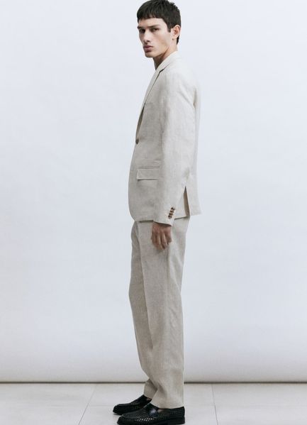 Чоловічі  лляні штани Slim fit Н&М (58228) L Світло-бежеві 58228_54 фото