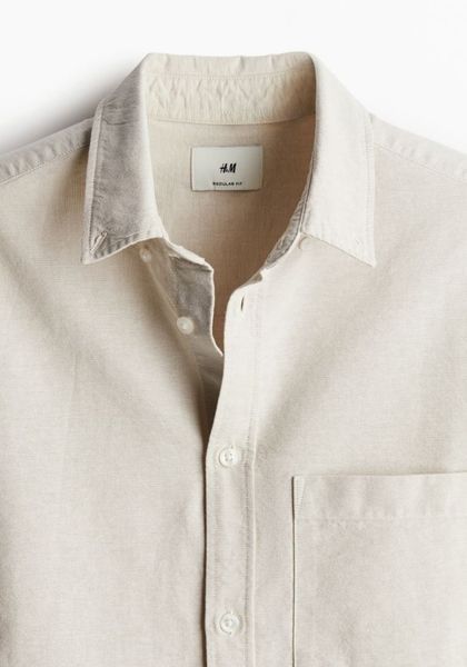 Мужская оксфордская рубашка Regular Fit Н&М (57381) M Светло-бежевая 57381_ фото