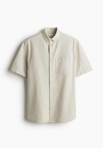 Мужская оксфордская рубашка Regular Fit Н&М (57381) M Светло-бежевая 57381_ фото